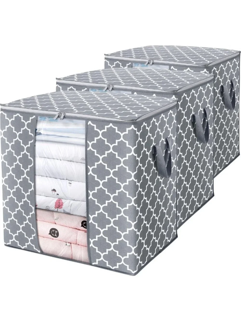 Large Storage Bags for Blankets & Clothes - 3 Pack, 100L, Foldable Organizer